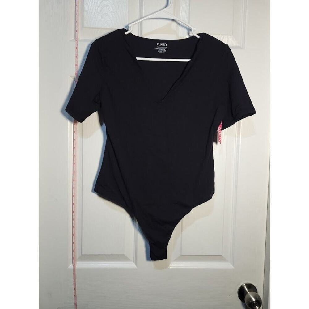 PUMIEY Women's V Neck Short Sleeve Bodysuit Sexy Tops Sharp Collection Sz Large